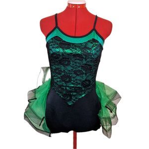Curtain Call Costume Green Black Lace Tutu Hot Shorts Adult Small Halloween